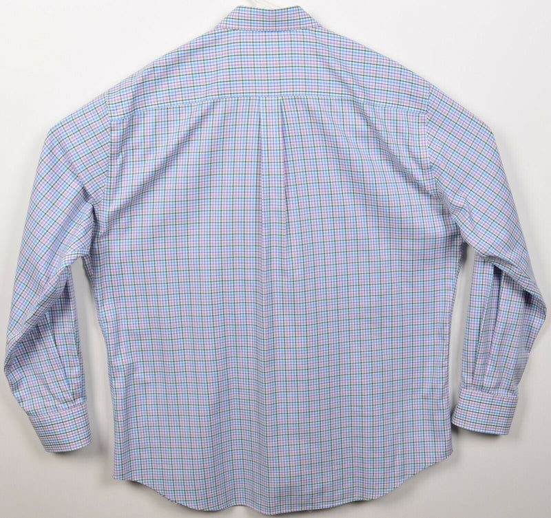Peter Millar Men's XL Nanoluxe EasyCare Pink Green Blue Check Button-Down Shirt
