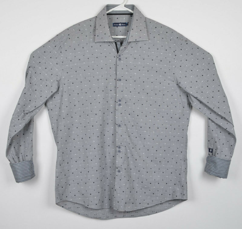 Stone Rose Men's 5 (XL) Flip Cuff Gray Polka Dot Designer Button-Front Shirt