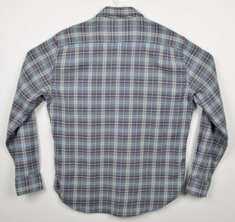 Faherty Brand Men's Sz Large Gray Aqua Blue Plaid Long Sleeve Flannel Shirt