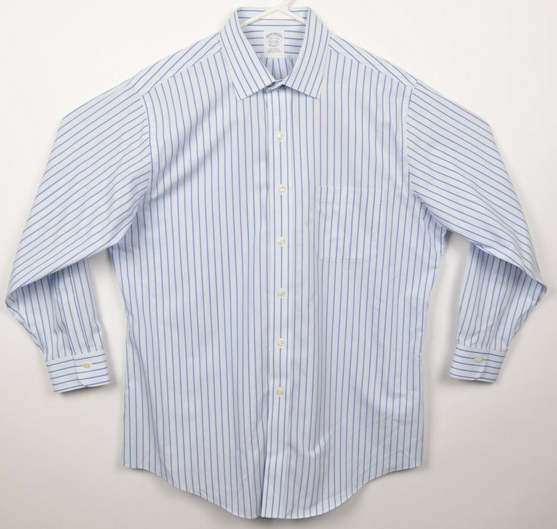 Brooks Brothers Men's 16.5-32 Classic Non-Iron White Blue Striped Dress Shirt