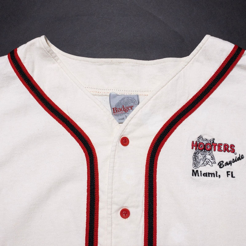 Vintage Hooters Bowler Shirt Men's Large Cream Red Button-Front Baseball Miami
