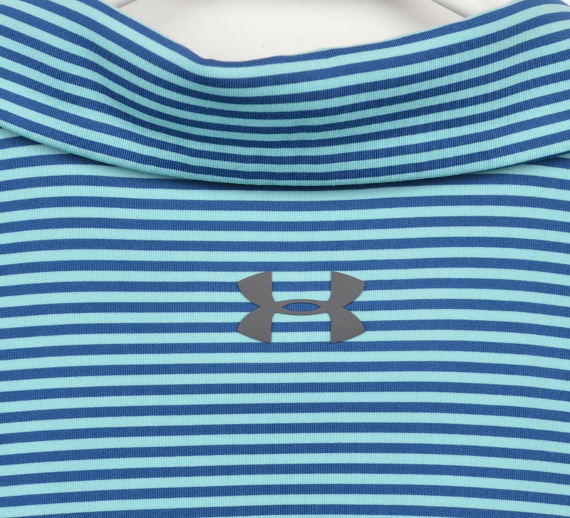 Under Armour Men's 3XLT Loose Blue Aqua Striped HeatGear Golf Polo Shirt