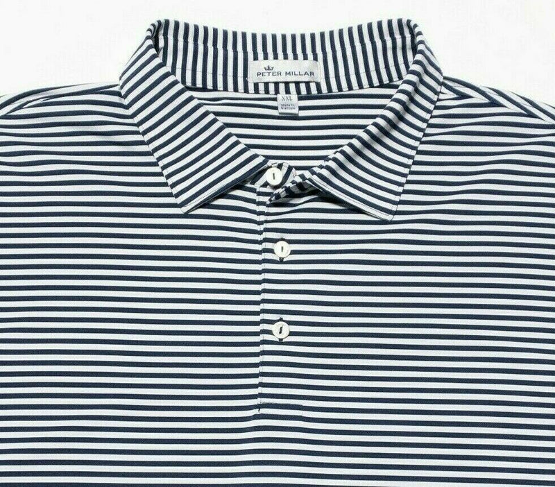 Peter Millar 2XL Competition Stripe Performance Polo Men's Blue Striped Wicking