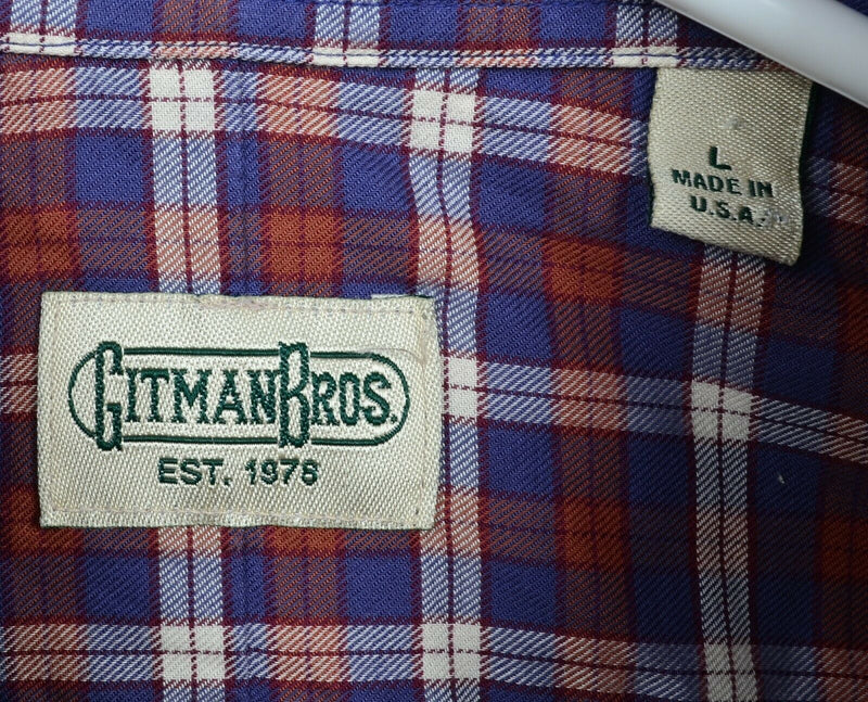 Gitman Bros. Men's Large Red Blue Plaid USA Vintage Button-Down Shirt