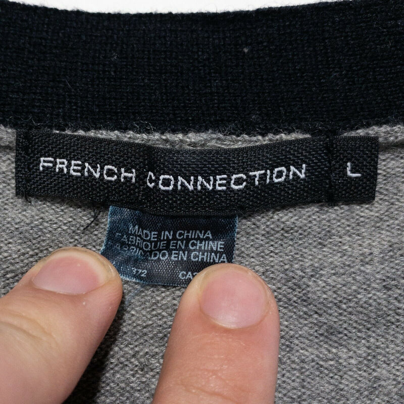 French Connection Men Large Gray 100% Wool V-Neck Button-Front Cardigan Sweater