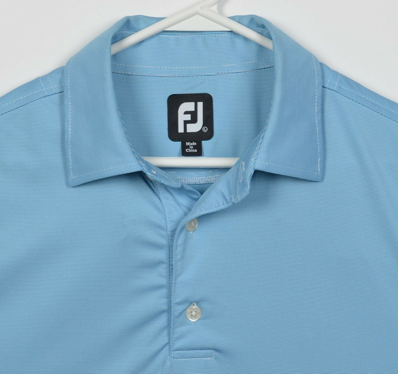 FootJoy Men's Large Blue Micro-Striped FJ Golf Wicking Performance Polo Shirt