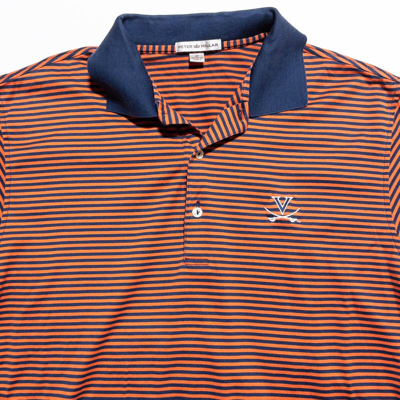 Peter Millar Virginia Cavaliers Polo Shirt Men's Medium Orange Blue Striped Golf