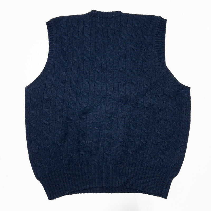 Polo Ralph Lauren Men's XL 100% Wool Cable-Knit Navy Blue Vintage Sweater Vest