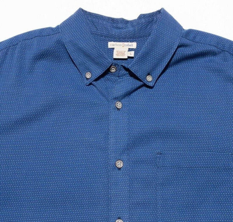 Carbon 2 Cobalt Shirt Large Men's Button-Down Blue Micro Polka Dot Long Sleeve