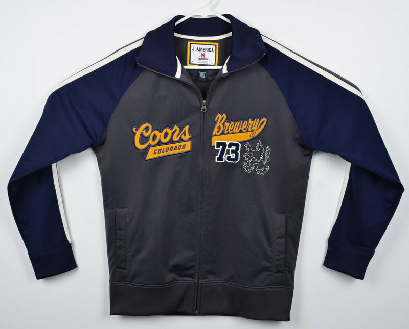 Coors Brewery Men's Medium J. America Gray Blue Full Zip Beer Track Jacket