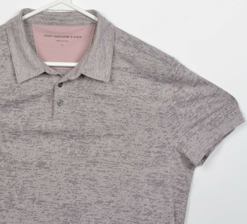 John Varvatos Men's Large Gray Stripe Polyester Cotton Blend Designer Polo Shirt