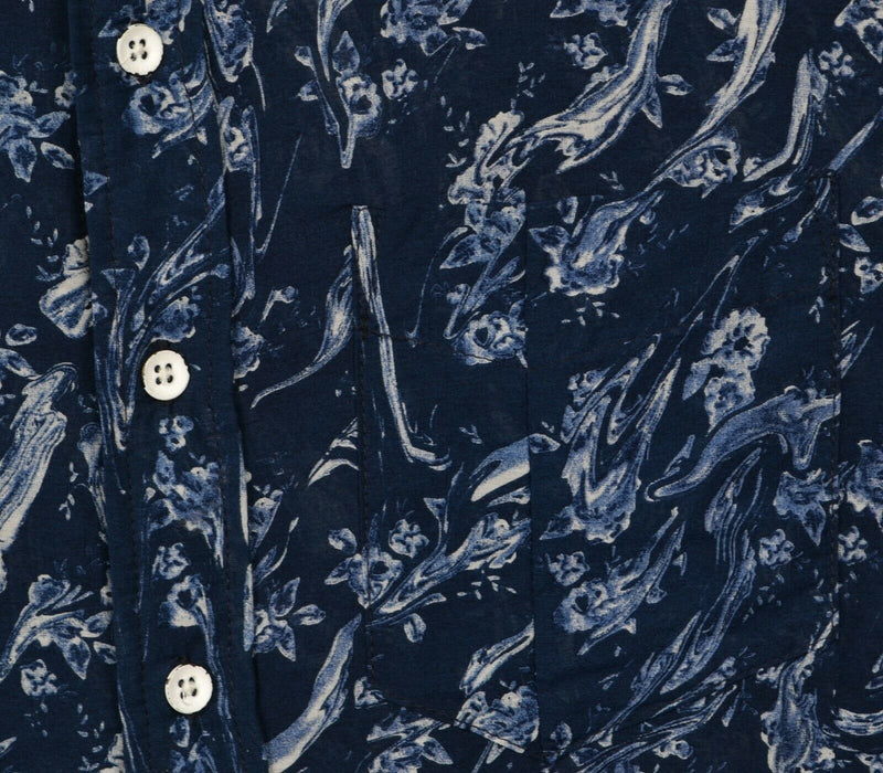 Rag & Bone Men's Sz Medium Silk Blend Marbled Floral Navy Blue Lightweight Shirt