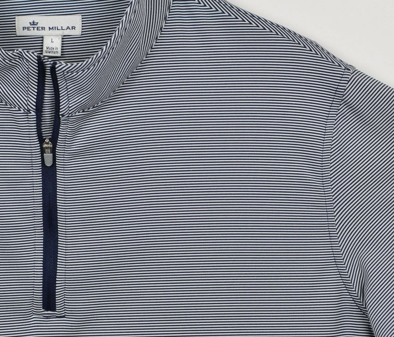 Peter Millar Crown Sport Men's Large Navy Stripe 1/4 Zip Performance Golf Jacket