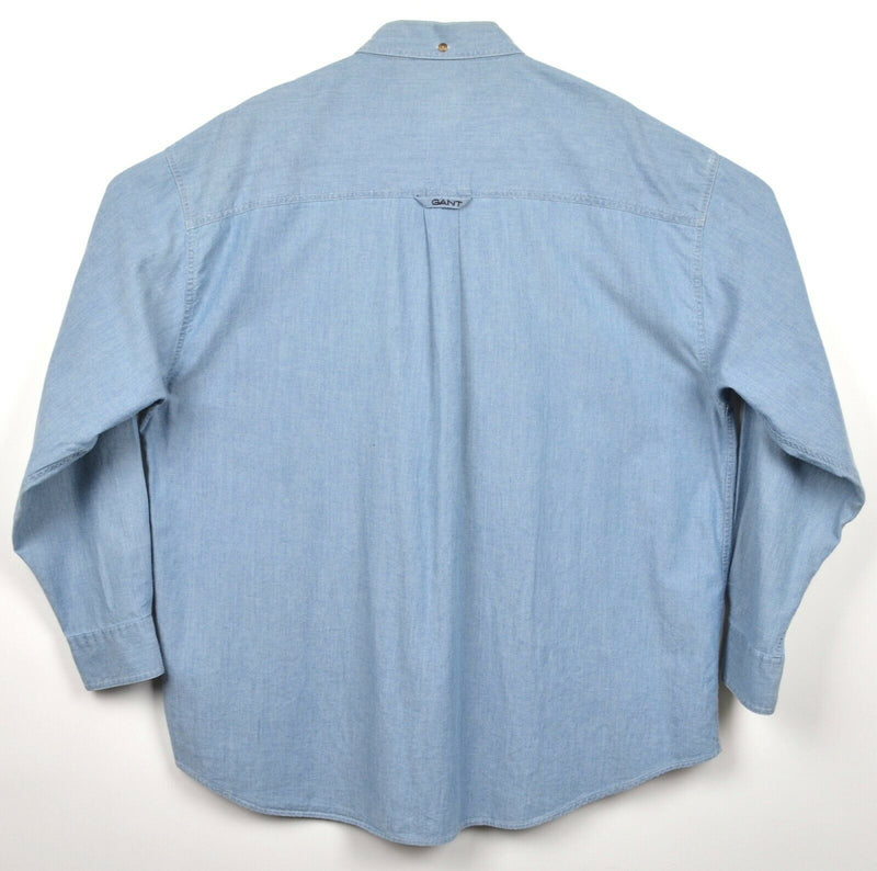 GANT USA Men's XL White-Water Chambray Denim Blue Logo Button-Down Shirt
