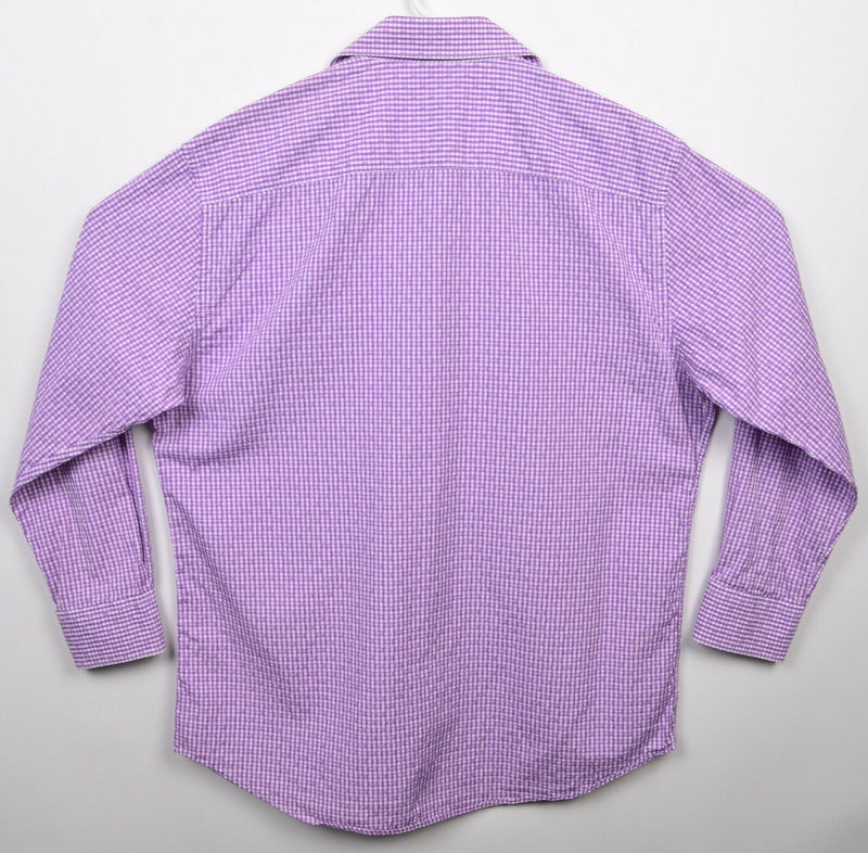 Bugatchi Uomo Men's 17.5 32/33 (XL) Purple Plaid Check Button-Front Shirt