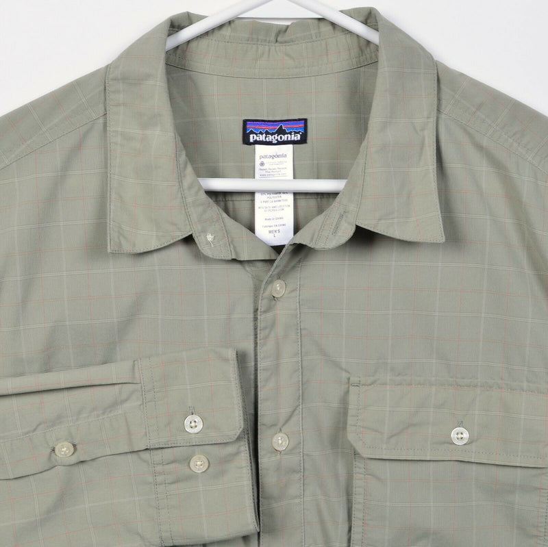 Patagonia Men's Large Trailbend Green Plaid Nylon Blend Long Sleeve Shirt