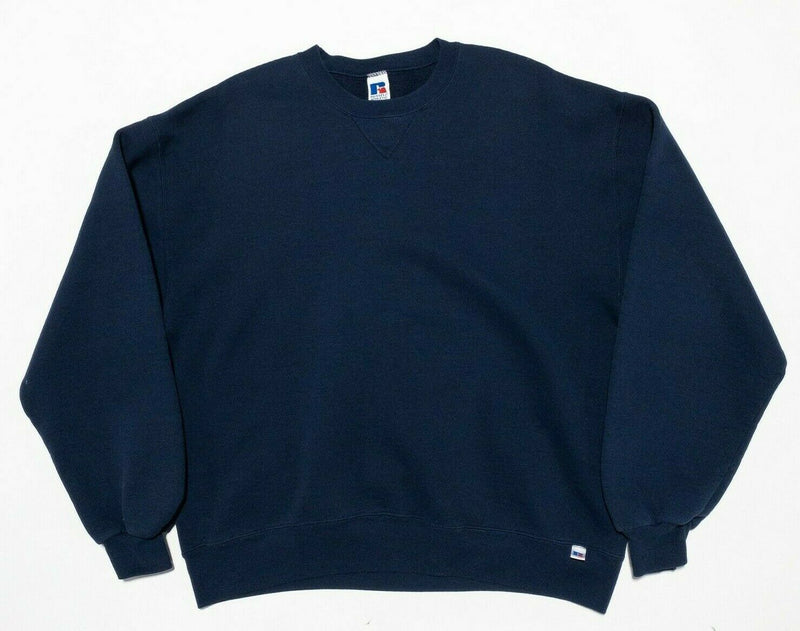 Russell Athletic Vintage 90s Crewneck Sweatshirt Navy Blue Blank Men's Large