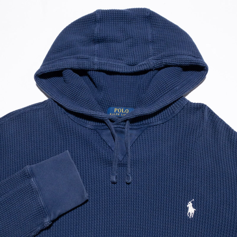 Polo Ralph Lauren Waffle-Knit Hoodie Men's Large Pullover Thermal Navy Blue
