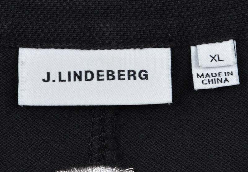 J. Lindeberg Men's Sz XL Solid Black Logo Collar Short Sleeve Polo Shirt