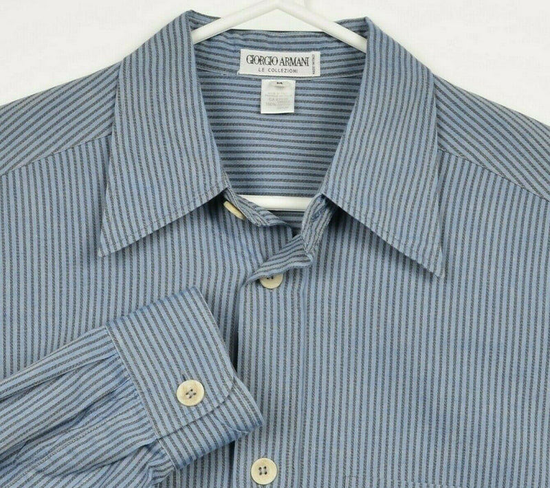 Giorgio Armani Le Collezioni Men's Medium Blue Striped Made in Italy Shirt