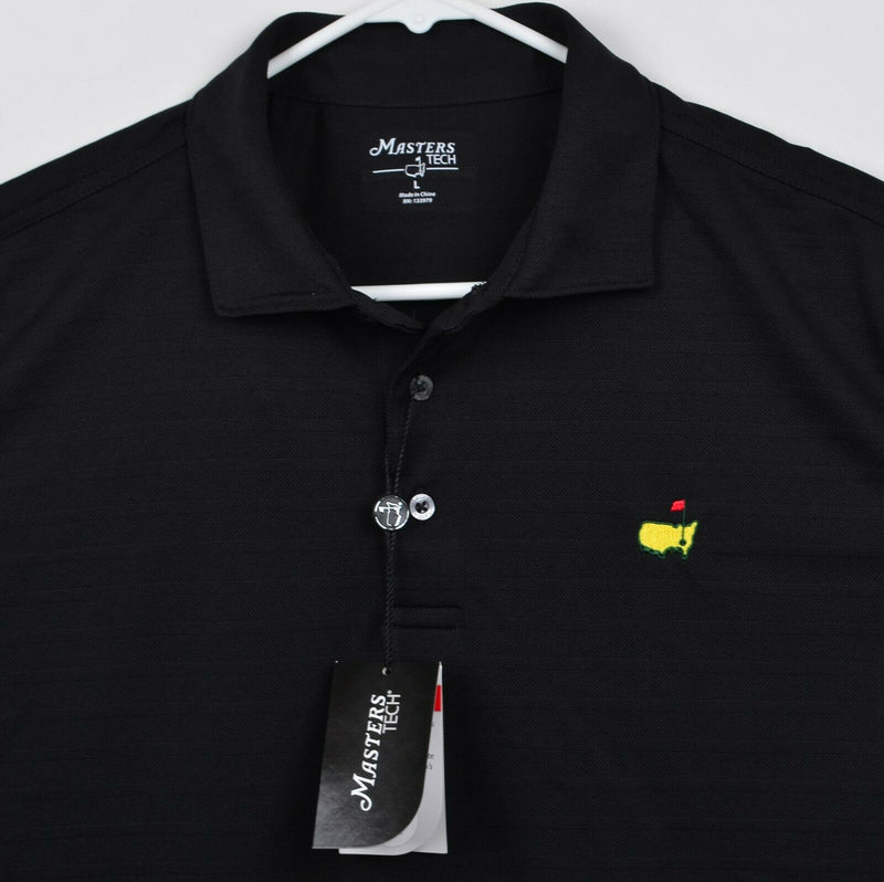 Masters Tech Men's Sz Large Solid Black UPF 20 Poly Augusta Golf Polo Shirt NWT