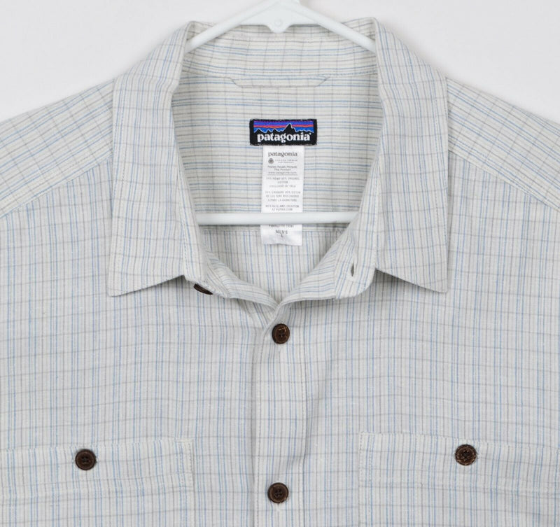 Patagonia Men's Large Hemp Organic Cotton Blend White Plaid Short Sleeve Shirt