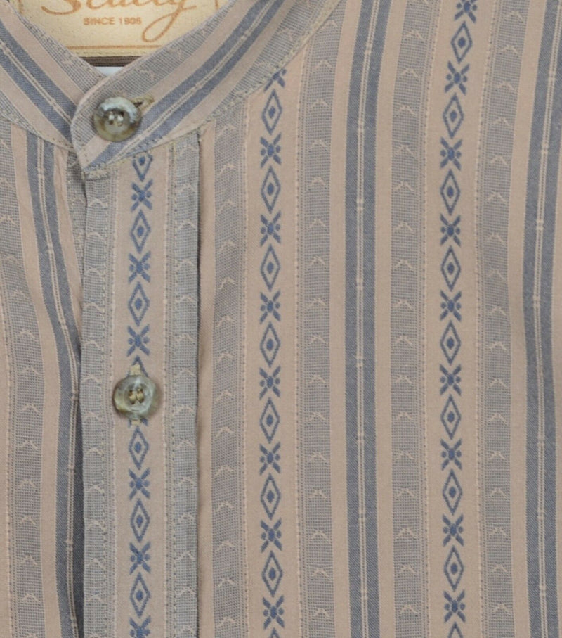 Scully Men's Large Band Collar Tan Striped Geometric Western Button-Front Shirt