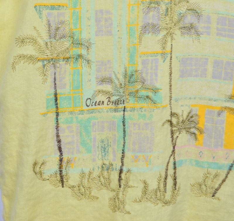 Cubavera Men's Sz 2XL 100% Linen Miami Beach Ocean Yellow Camp Lounge Shirt