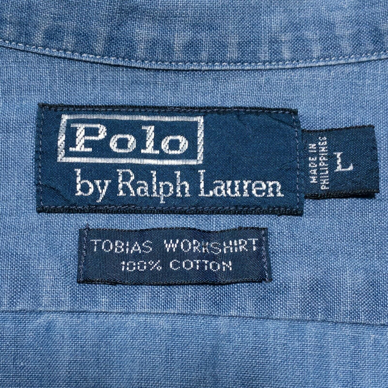 Polo Ralph Lauren Tobias Workshirt Chambray Blue Denim Button-Front Men's Large