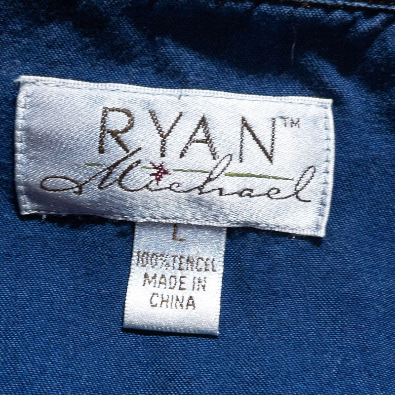 Ryan Michael Western Shirt Men's Large Pearl Snap Tencel Blue Rockabilly