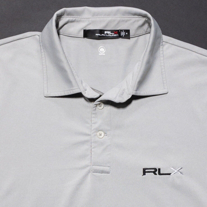 RLX Ralph Lauren Golf Polo Medium Men's Wicking Solid Gray Spell Out Logo