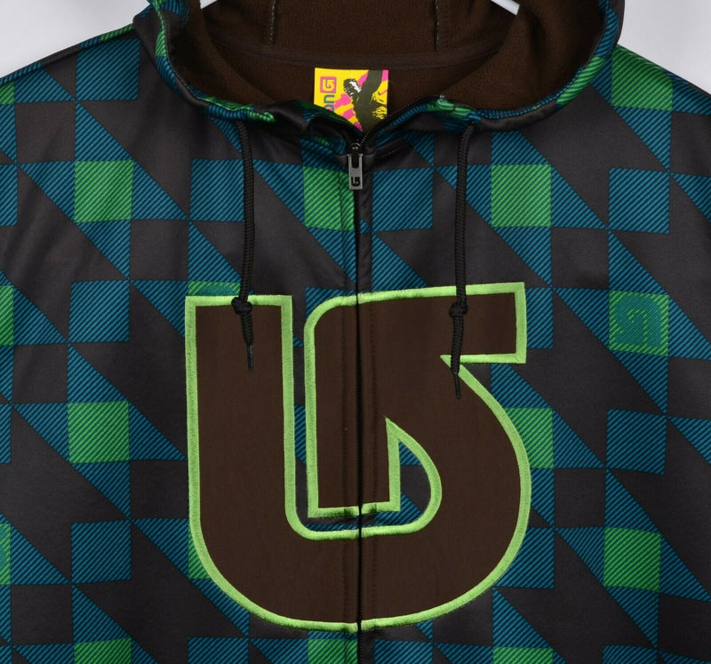 Burton Men's Large Green Plaid Logo Fleece Lined Snowboard Zip Hoodie Sweatshirt