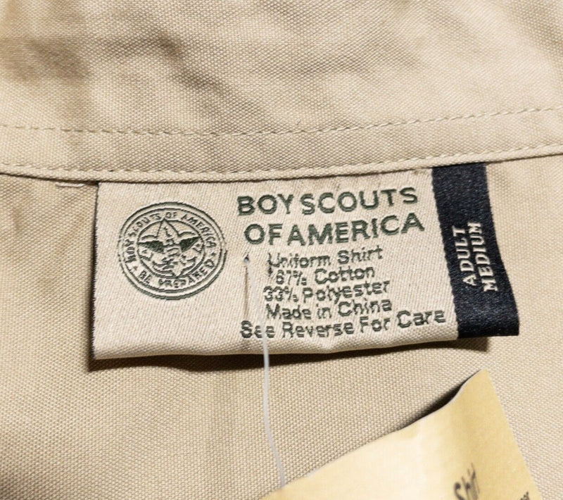 Boy Scouts of America Uniform Shirt Men's Medium Adult Long Sleeve Tan Flag