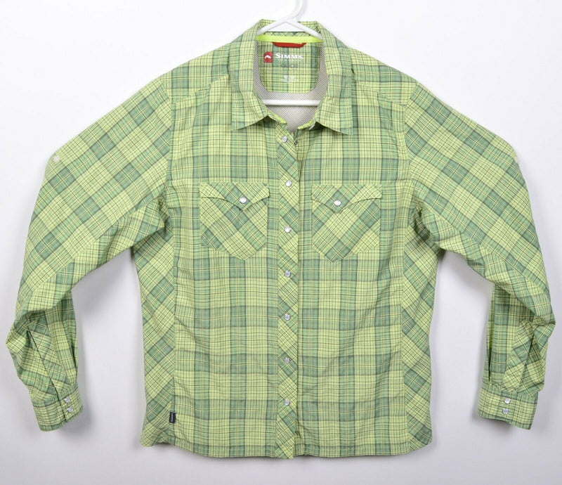 Simms Guide Series Women's Medium Pearl Snap Green Plaid Vented Fishing Shirt