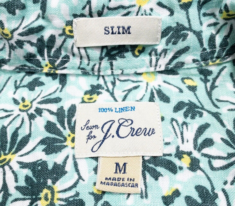 J. Crew Linen Shirt Men's Medium Slim Fit Floral Print Green Button-Down