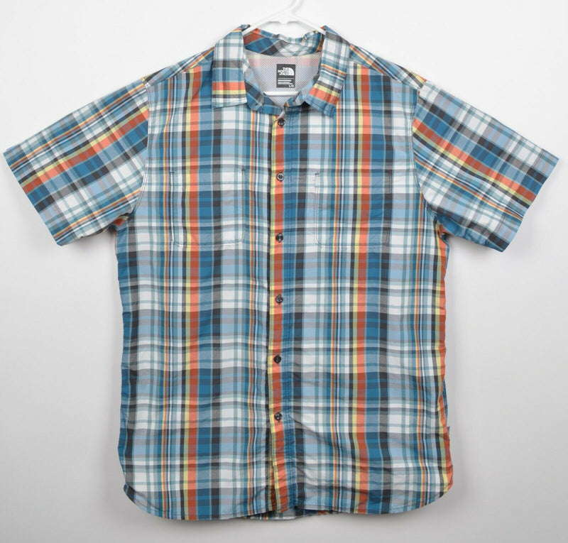 The North Face Men's Sz Large Blue Orange Gray Plaid Hiking Outdoor Casual Shirt