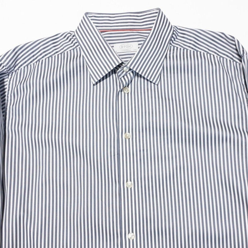 Eton Shirt 17.5 (44) Contemporary Men's French Cuff Gray Stripe Long Sleeve