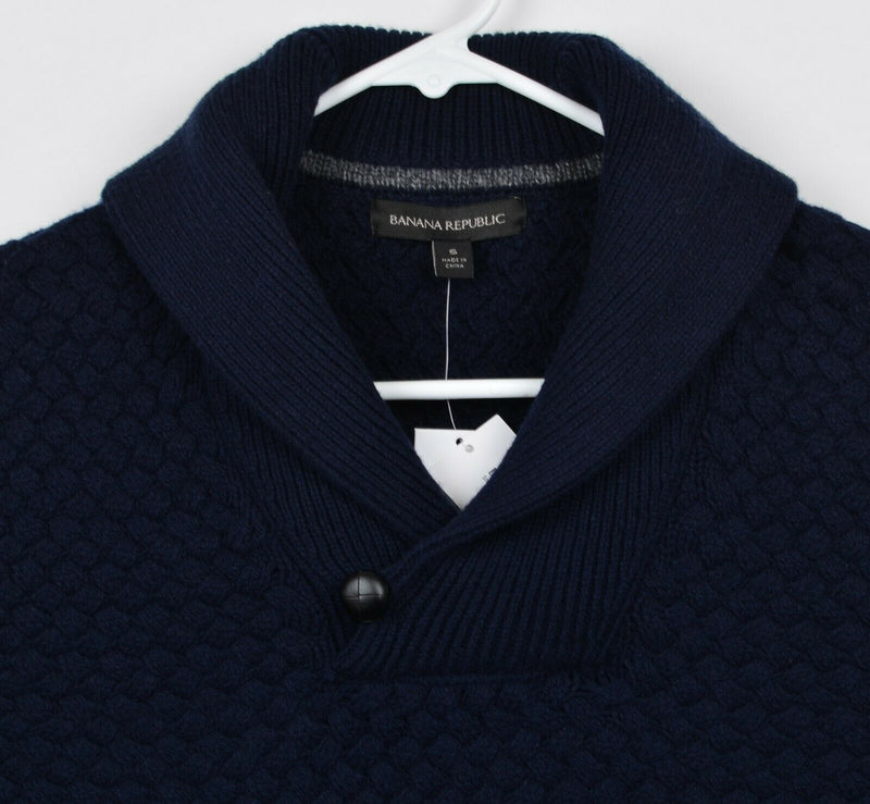 Banana Republic Men's Small Merino Wool Shawl Collar Navy Blue Knit Sweater