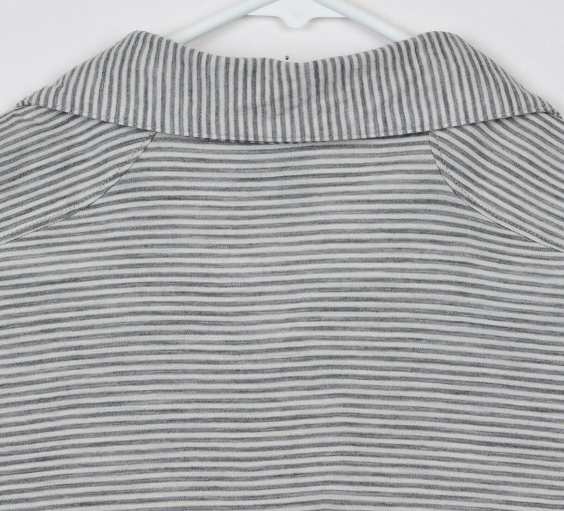 Ibex Men's Sz Small 100% Merino Wool Gray White Striped Pocket Polo Shirt