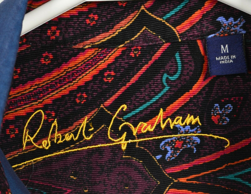 Robert Graham Men's Medium Paisley Embroidered Flip Cuff Navy Blue Shirt