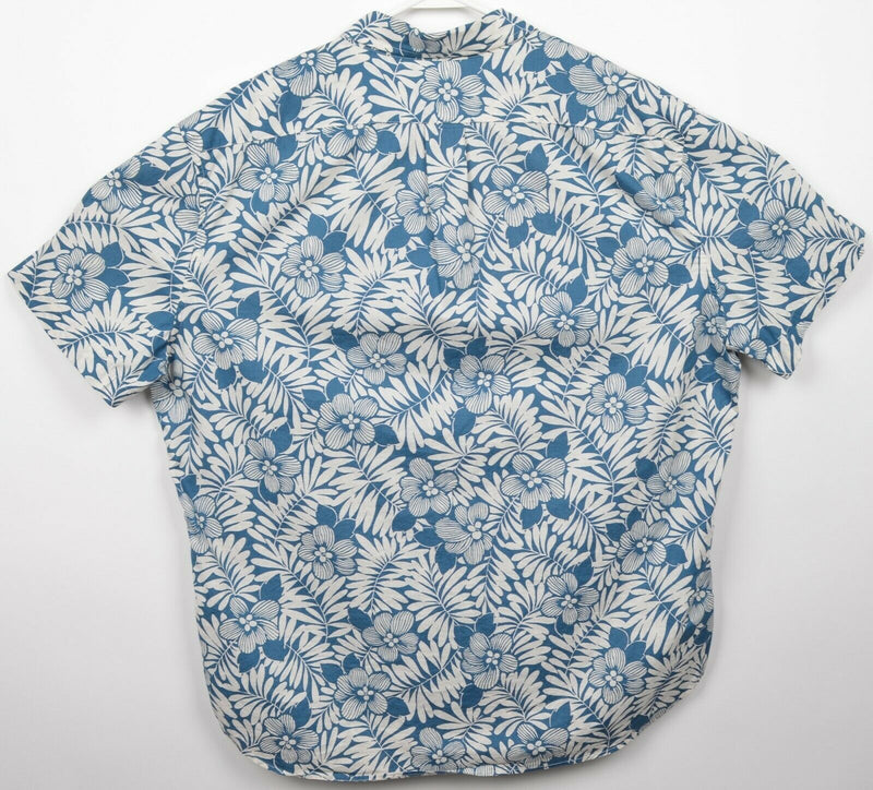 J. Crew Men's XL Classic Fit Blue White Floral Leaf Print S/S Button-Down Shirt