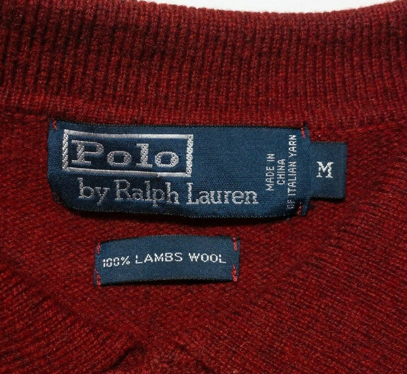 Polo Ralph Lauren Sweater Men's Medium Lambswool Collared Red Knit