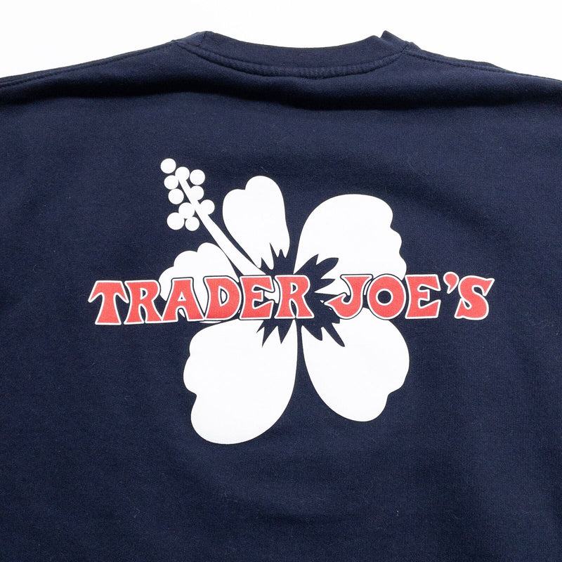 Trader Joe's Sweatshirt Men's Large Pullover Crewneck Navy Blue Employee Flower