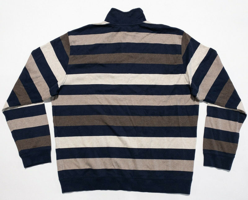 Brooks Brothers Men's XL Navy Blue Brown Striped 1/4 Zip Sheep Logo Sweater