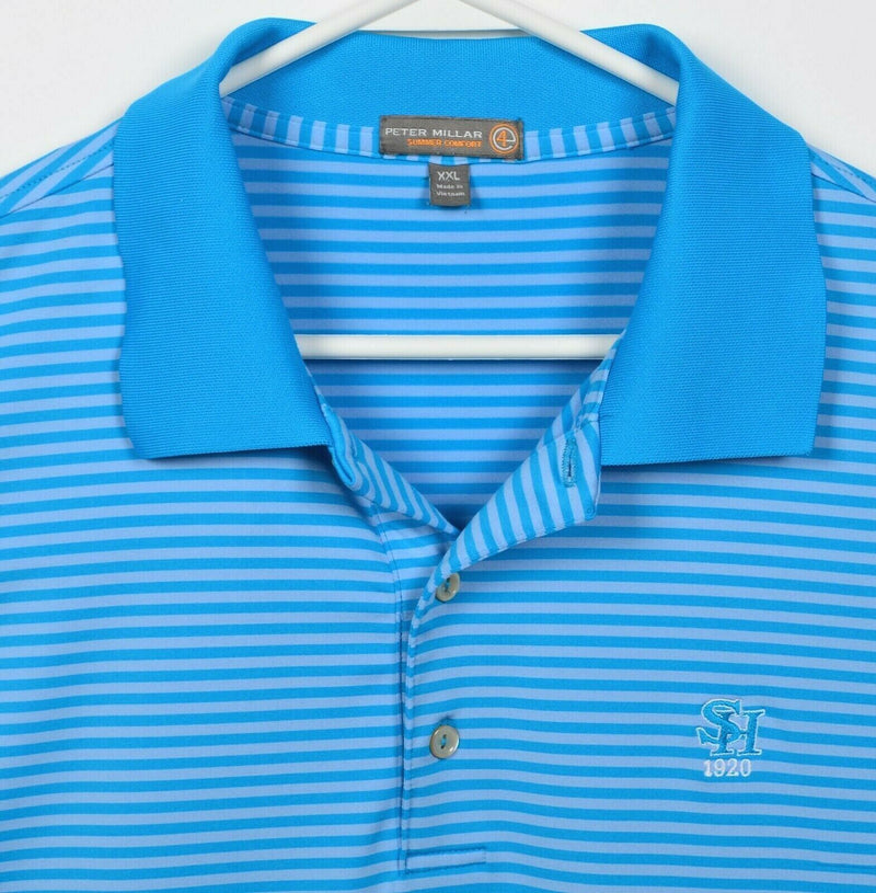 Peter Millar Summer Comfort Men's 2XL Blue Striped Wicking Golf Polo Shirt
