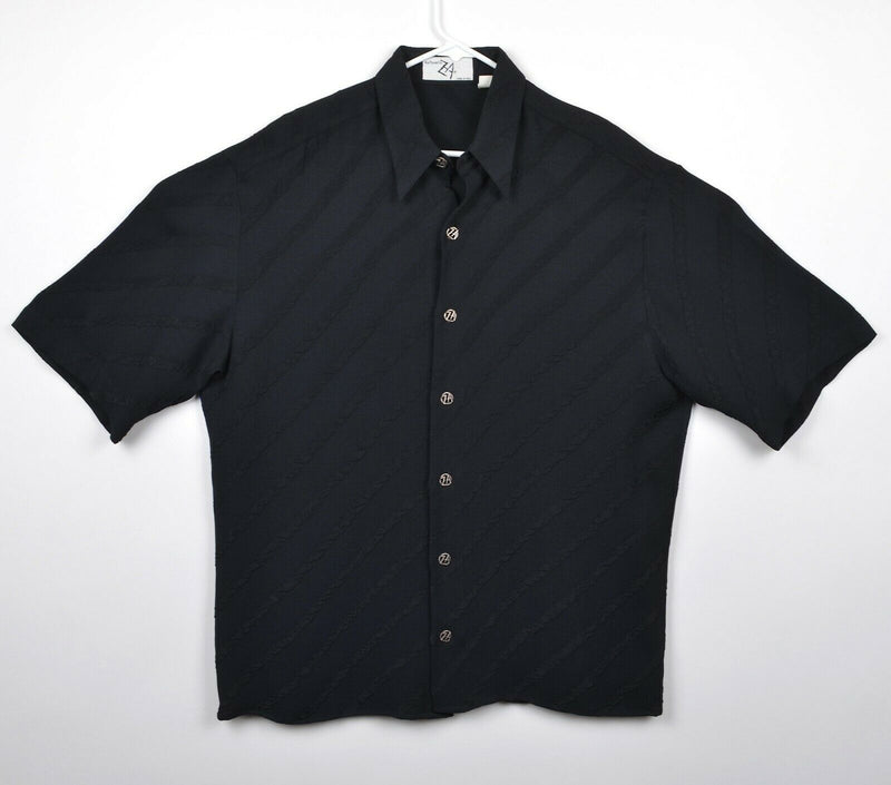 Vintage Antonello ZA Men's Large Black Stripe Rayon Italy Made Sheer Disco Shirt