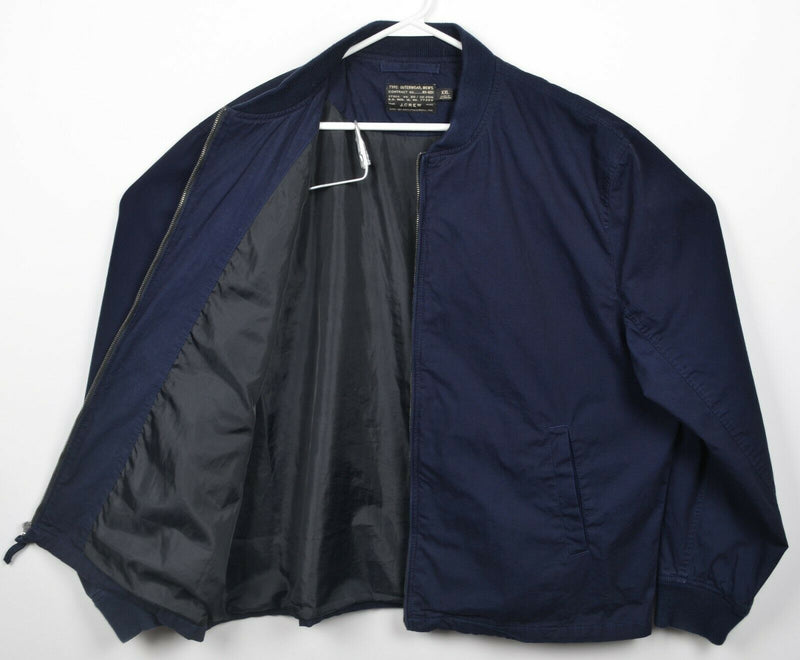 J. Crew Men’s 2XL Solid Navy Blue Full Zip Band Collar Outerwear Bomber Jacket