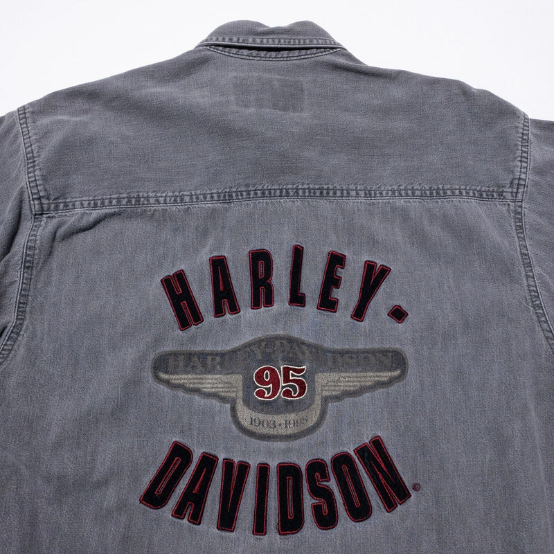 Vintage Harley-Davidson Shirt Men's Large 95th Anniversary Denim Gray 90s Button