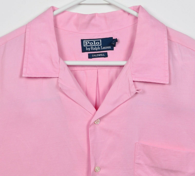 Polo Ralph Lauren Men's XL Solid Pink Silk Linen Blend Caldwell Camp Shirt