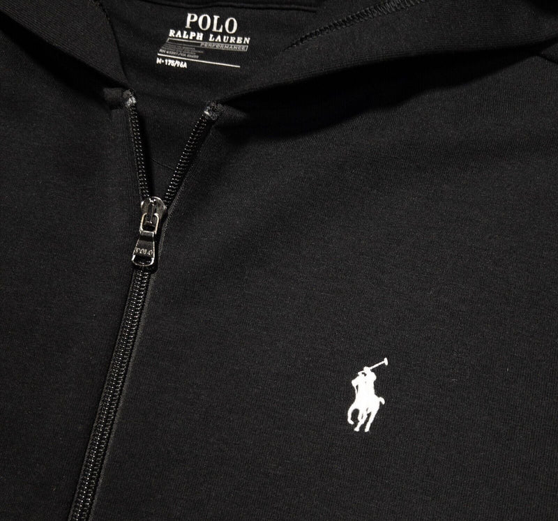 Polo Ralph Lauren Performance Hoodie Men's Medium Full Zip Solid Black Stretch